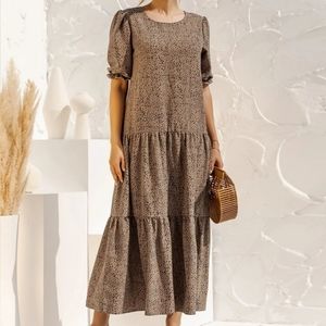 All Over Print Flounce Sleeve Smock Dress